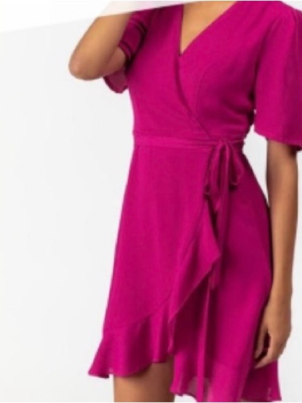 Vici Fuchsia Wrap Mini Dress with Puff Sleeves - Picture 2 of 12